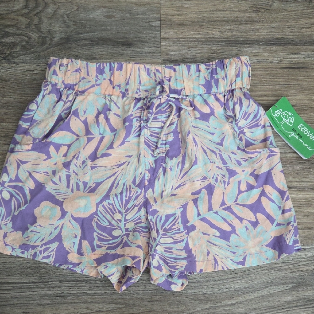 Rip Curl Purple Floral Tropical Drawstring Athletic Shorts